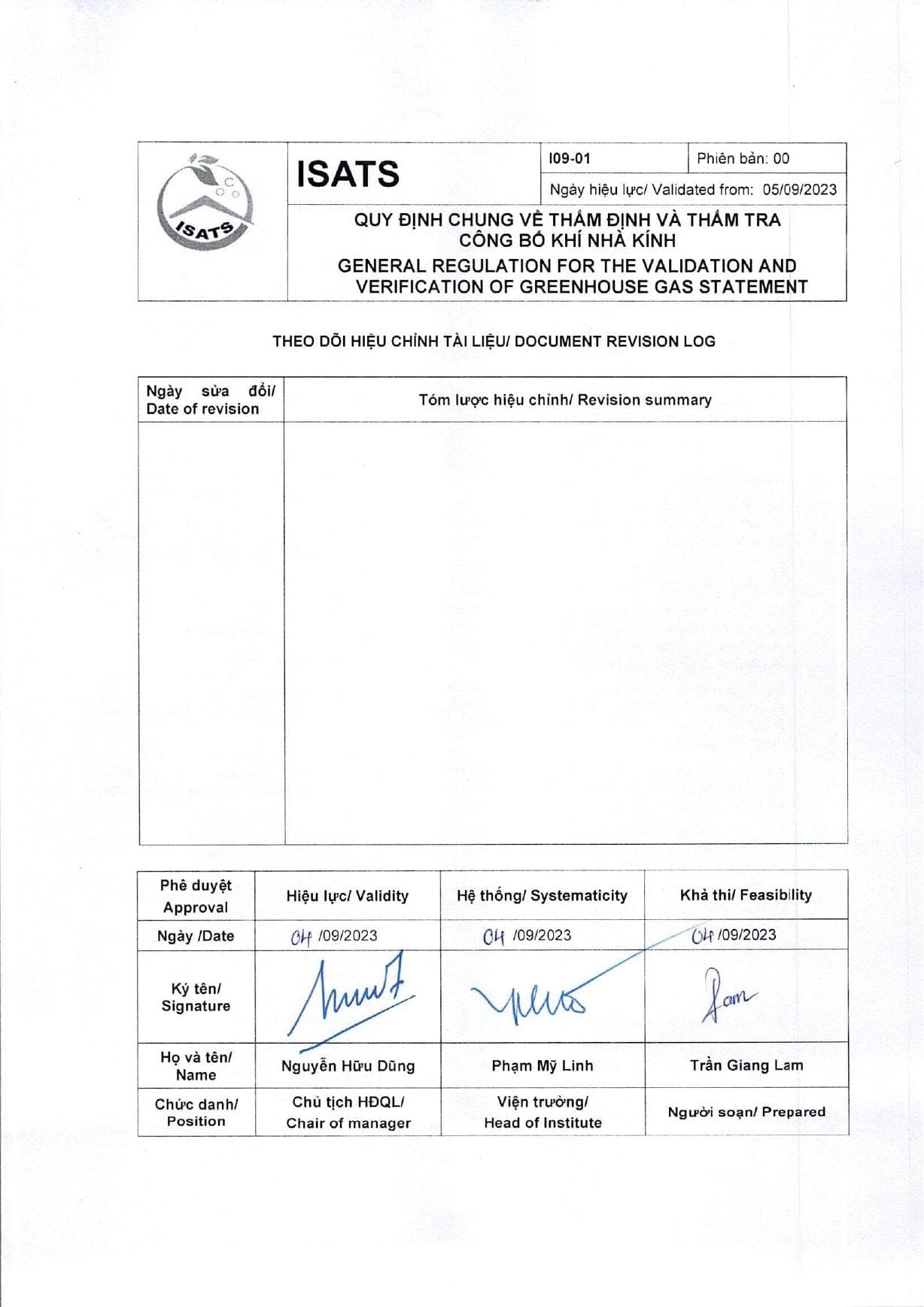 The I09-01 regulation on validating and verifying greenhouse gas assertions